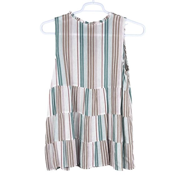 J Jill Womens M Tiered Tunic Top Tassels Sleeveless Striped Ruffled Boho Blouse - Picture 7 of 13